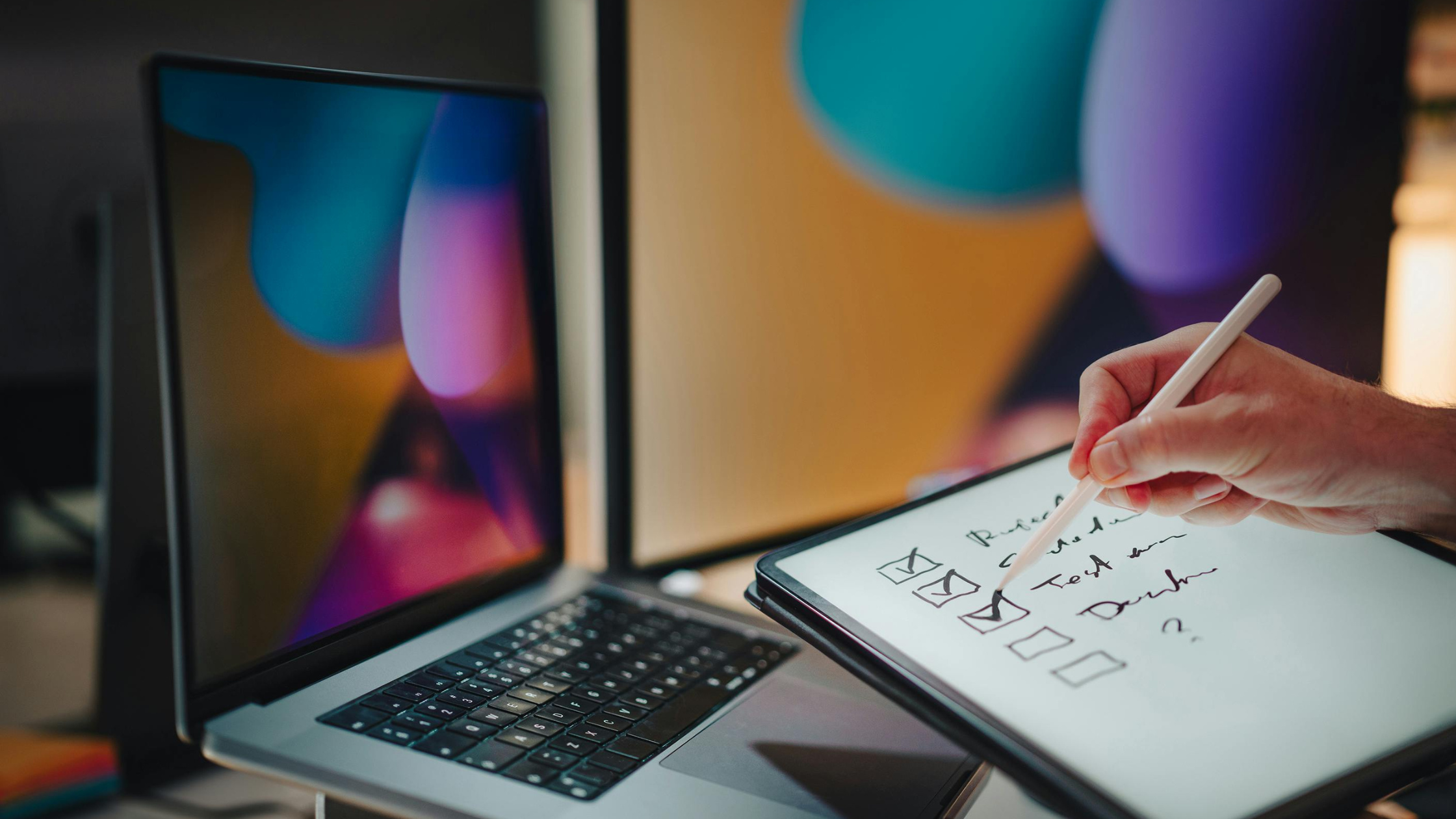 A hand is holding a pen, ticking off a to-do list
